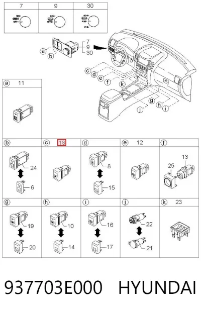 Interruptor de las luces antiniebla HYUNDAI 937703E000