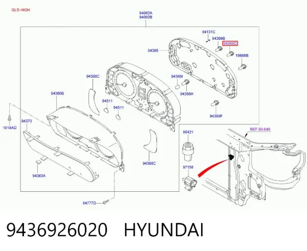 Lámpara del tablero de instrumentos 9436926020 Hyundai/Kia