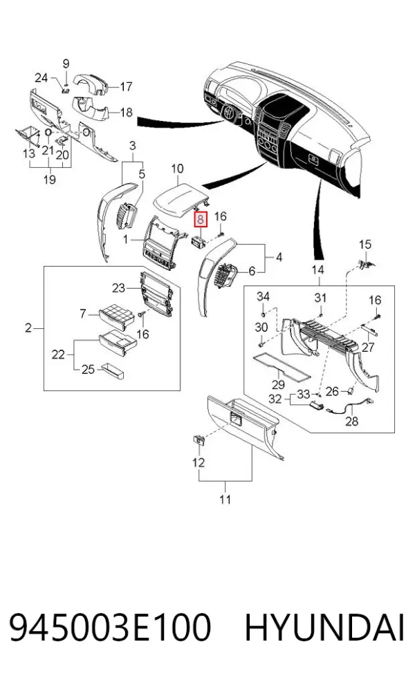 Reloj interior 945003E100 Hyundai/Kia