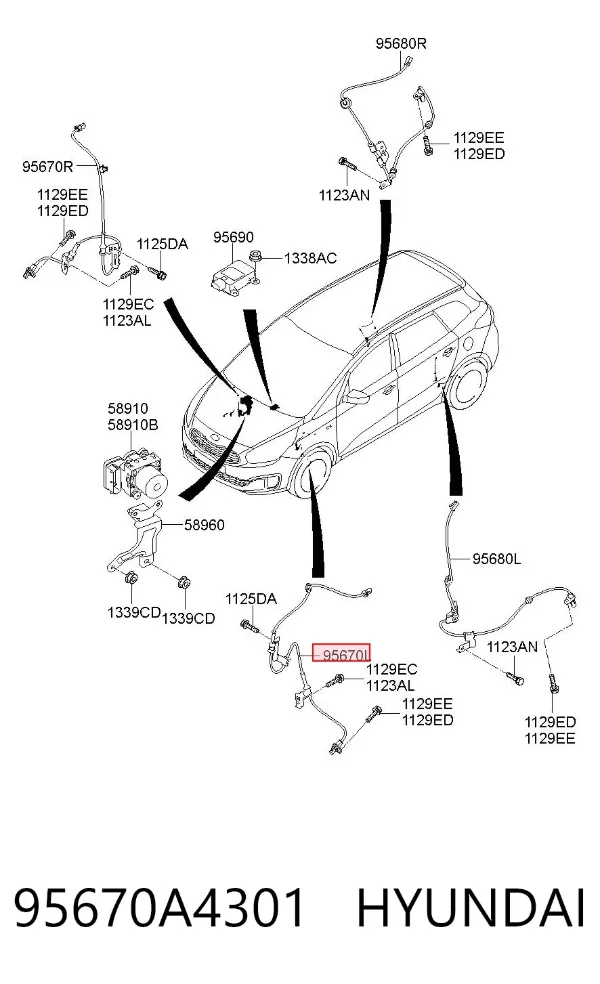 Sensor ABS delantero izquierdo 95670A4301 Hyundai/Kia