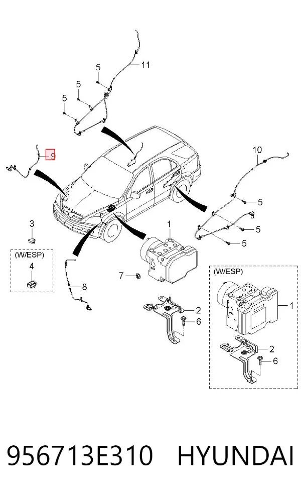 Sensor ABS delantero derecho 956713E310 Hyundai/Kia