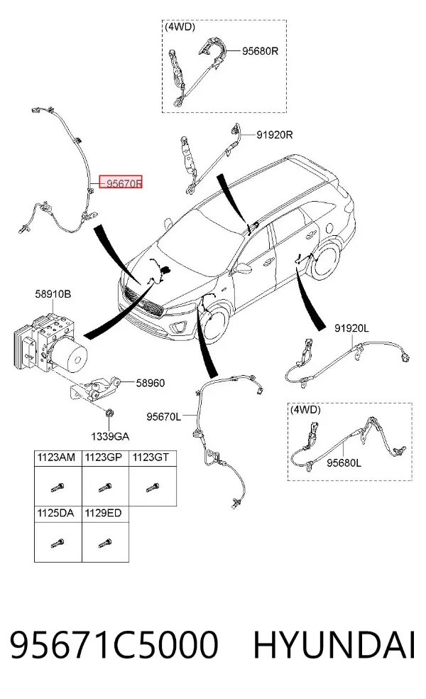 Sensor ABS delantero derecho 95671C5000 Hyundai/Kia