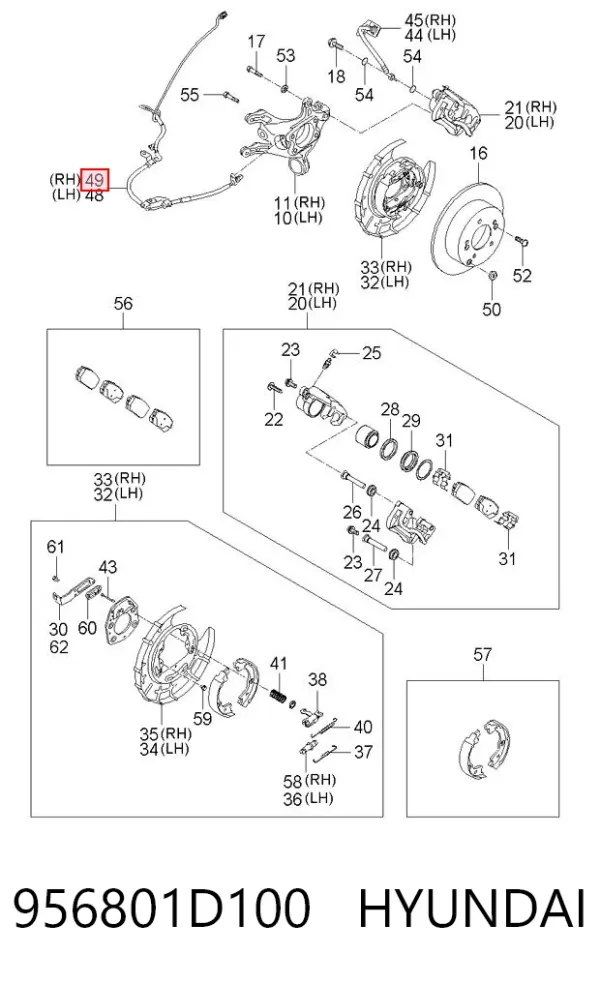 Sensor ABS trasero derecho 956801D100 Hyundai/Kia