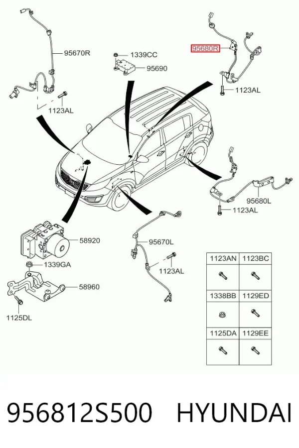 Sensor ABS trasero derecho 956812S500 Hyundai/Kia