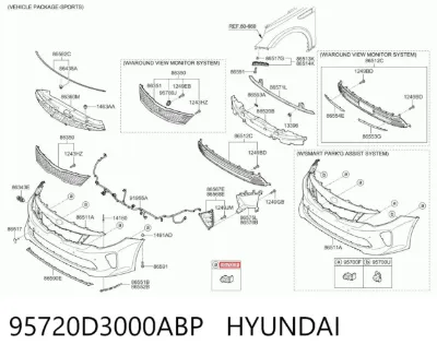 Sensor lateral delantero/trasero de aparcamiento HYUNDAI 95720D3000ABP