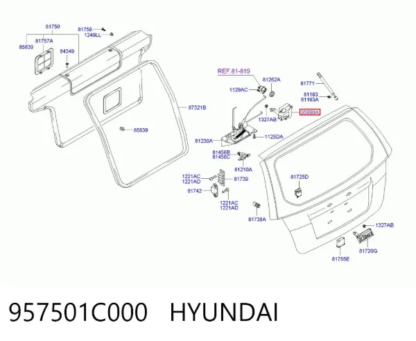 Motor de apertura/cierre del cierre del maletero (puerta trasera 3/5) 957501C000 Hyundai/Kia