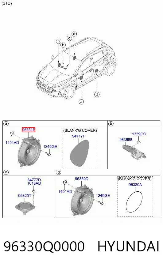 Altavoz de la puerta delantera 96330Q0000 Hyundai/Kia