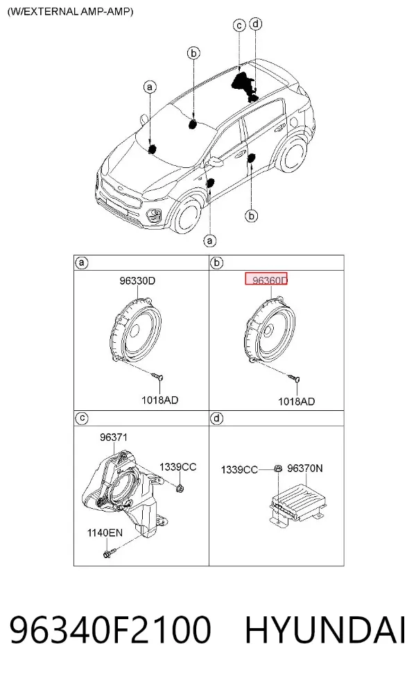 Altavoz de la puerta trasera 96340F2100 Hyundai/Kia