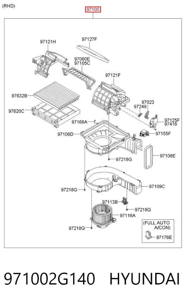 Carcasa del ventilador del calefactor, conjunto 971002G140 Hyundai/Kia