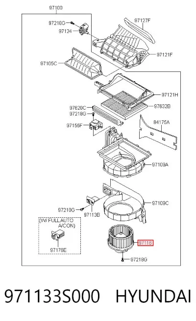 Carcasa del ventilador del calefactor, conjunto HYUNDAI 971133S000