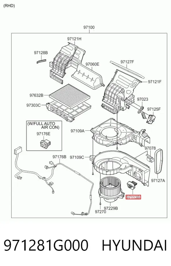 Resistencia de calefacción 971281G000 Hyundai/Kia