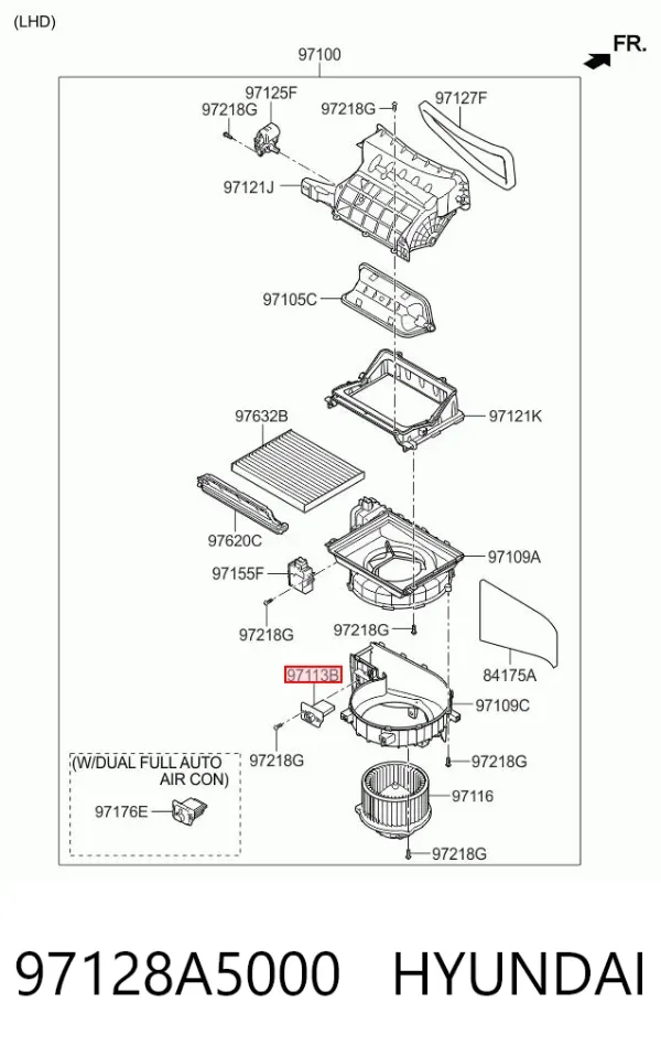 Resistencia de calefacción 97128A5000 Hyundai/Kia