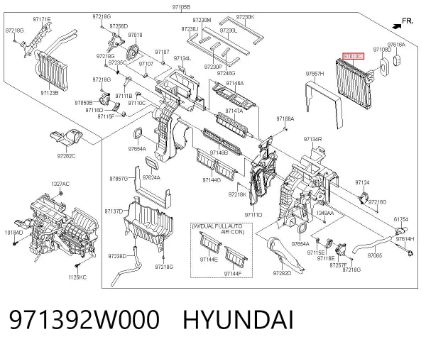 Evaporador de aire acondicionado 971392W000 Hyundai/Kia