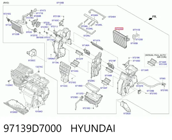 Evaporador de aire acondicionado 97139D7000 Hyundai/Kia