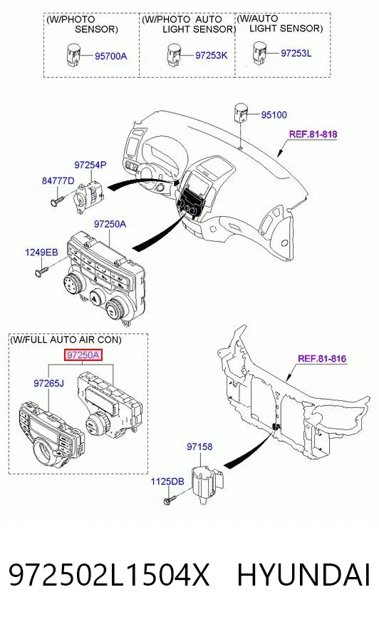Unidad de control aire acondicionado 972502L1504X Hyundai/Kia