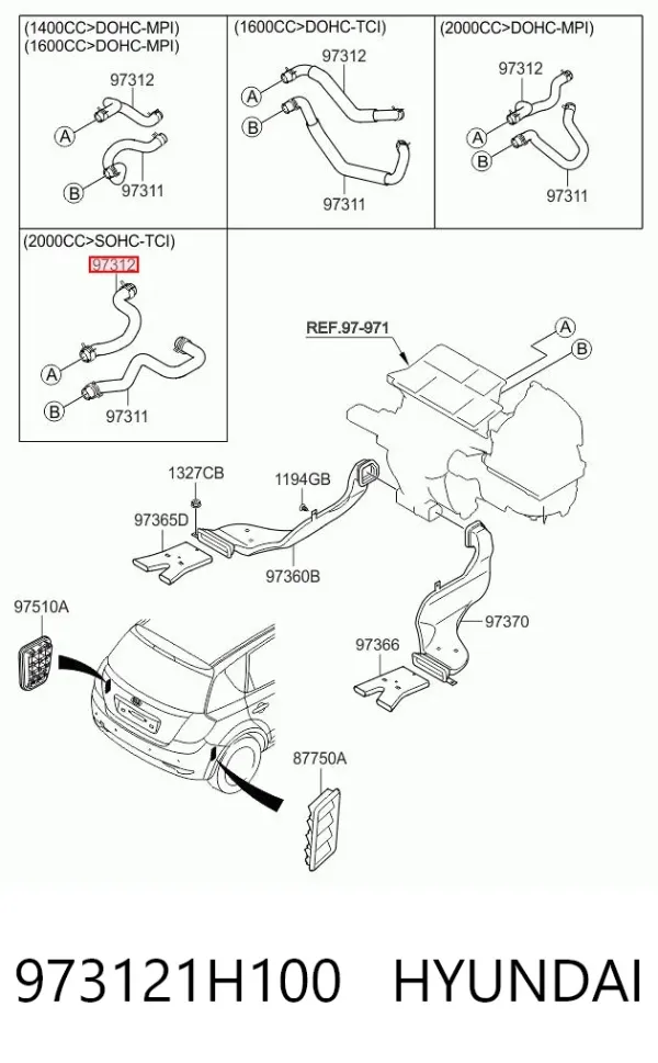 Manguera de calefacción, retorno 973121H100 Hyundai/Kia
