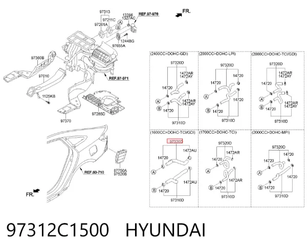 Manguera de calefacción, retorno 97312C1500 Hyundai/Kia