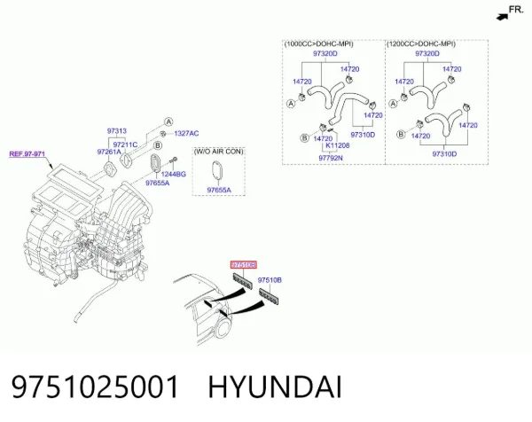 Rejilla de ventilación del habitáculo trasera derecha 9751025001 Hyundai/Kia