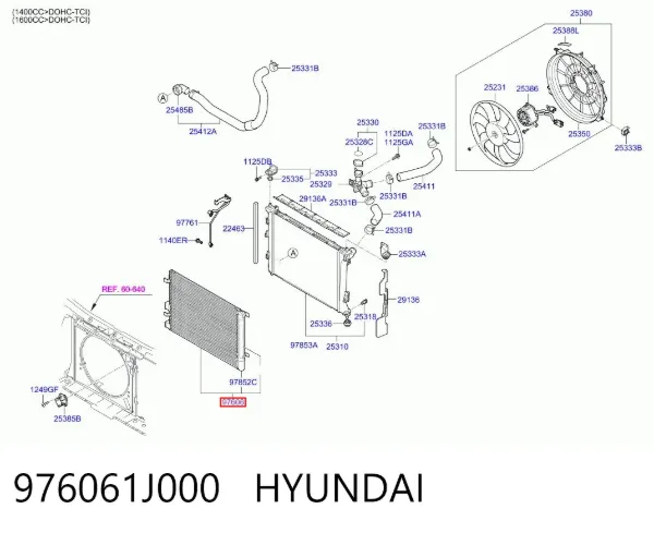 Condensador aire acondicionado 976061J000 Hyundai/Kia