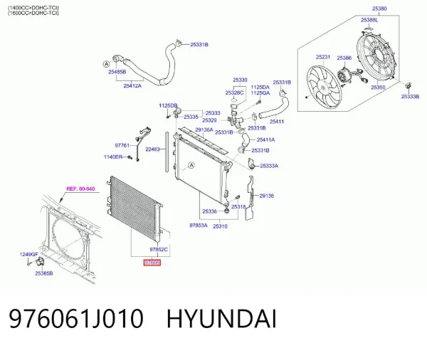 Condensador aire acondicionado 976061J010 Hyundai/Kia