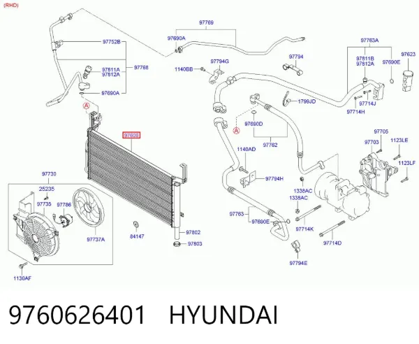 Condensador aire acondicionado 9760626401 Hyundai/Kia