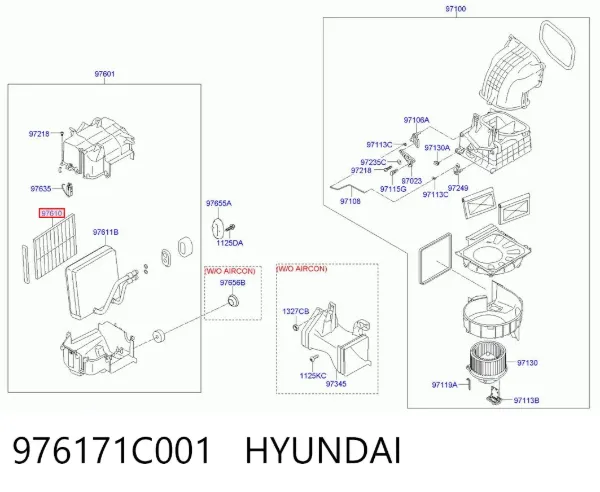 Filtro de habitáculo 976171C001 Hyundai/Kia