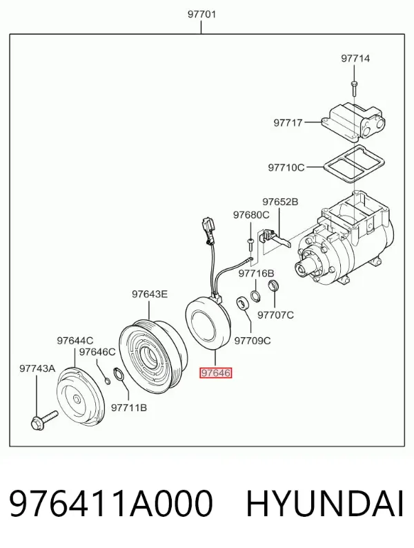 Acoplamiento magnético, compresor del aire acondicionado  976411A000 Hyundai/Kia