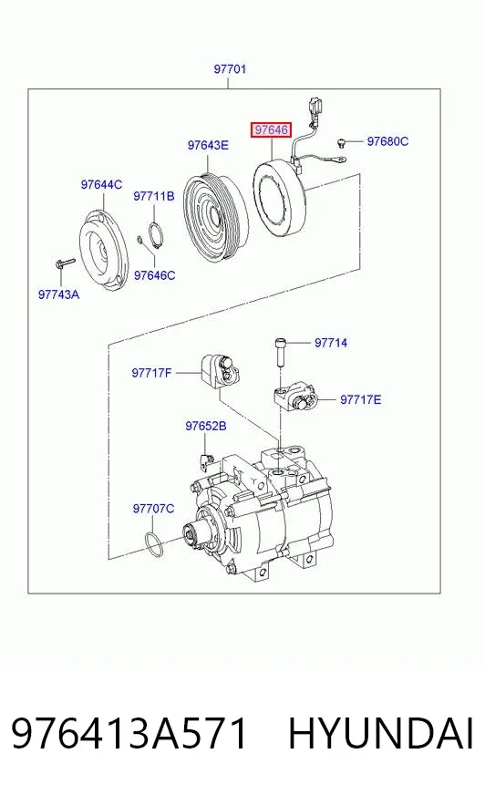 Acoplamiento magnético, compresor del aire acondicionado  976413A571 Hyundai/Kia