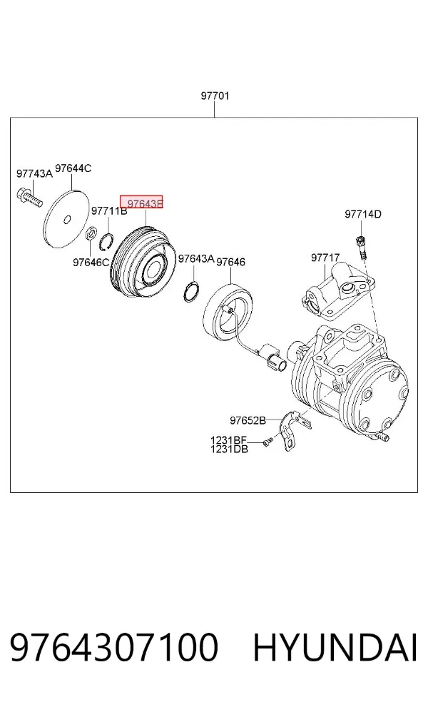 Polea del compresor de aire acondicionado 9764307100 Hyundai/Kia