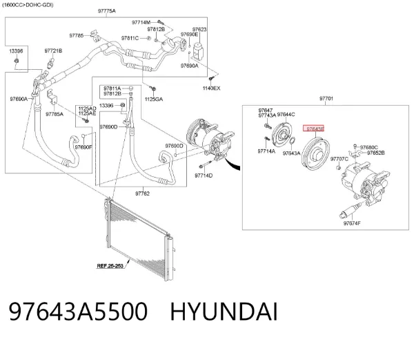 Polea del compresor de aire acondicionado 97643A5500 Hyundai/Kia