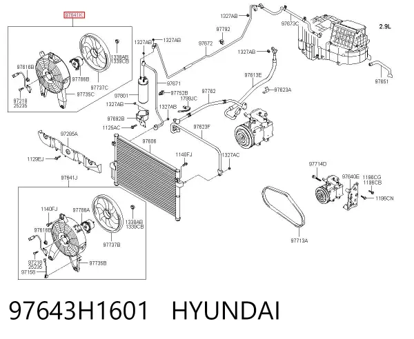 Difusor del radiador del aire acondicionado con ventilador y motor 97643H1601 Hyundai/Kia