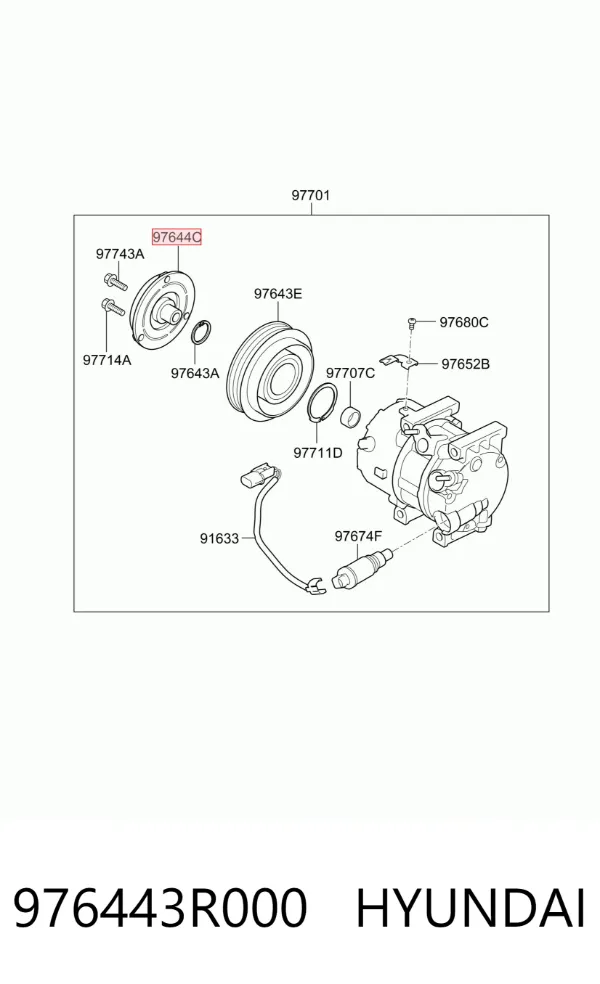 Acoplamiento magnético, compresor del aire acondicionado  976443R000 Hyundai/Kia