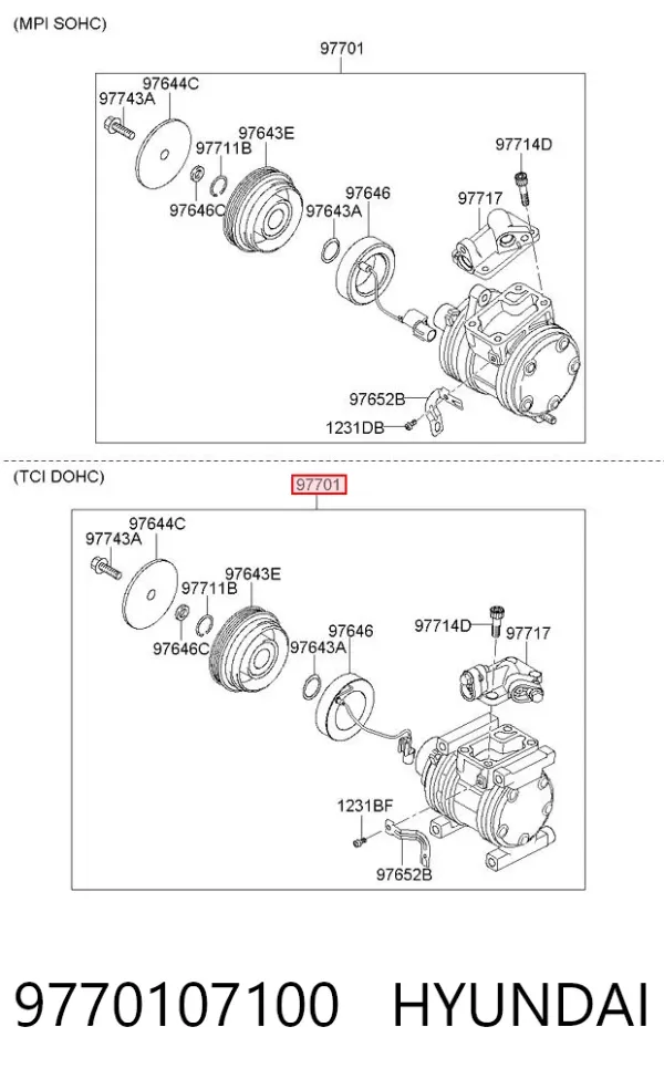 Compresor de aire acondicionado 9770107100 Hyundai/Kia