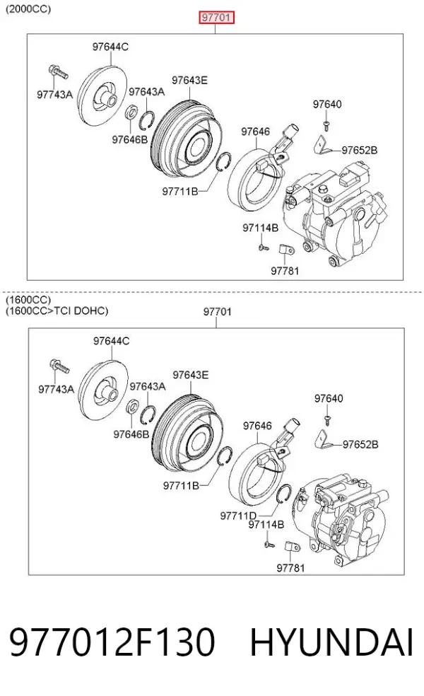Compresor de aire acondicionado 977012F130 Hyundai/Kia