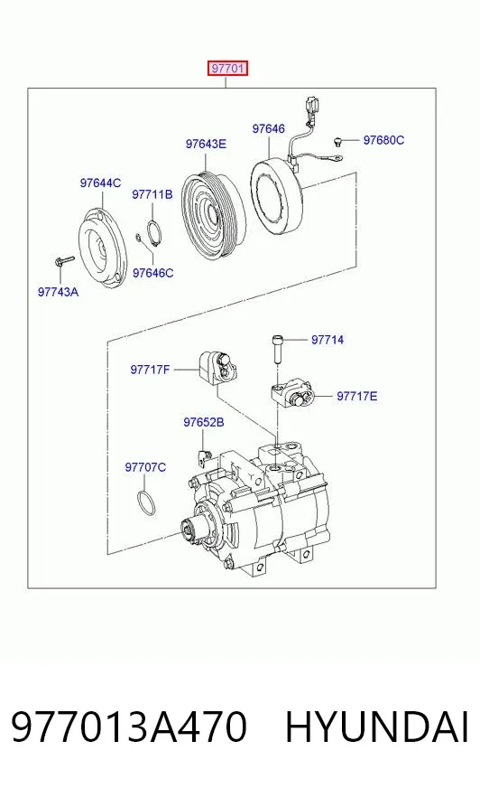 Compresor de aire acondicionado 977013A470 Hyundai/Kia