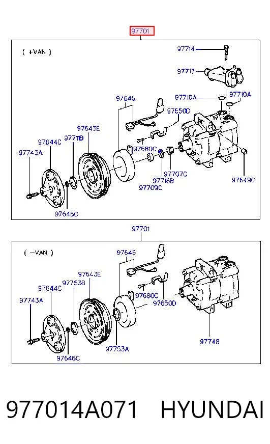 Compresor de aire acondicionado 977014A071 Hyundai/Kia