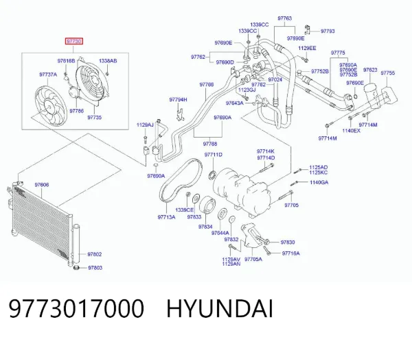Difusor del radiador del aire acondicionado con ventilador y motor 9773017000 Hyundai/Kia