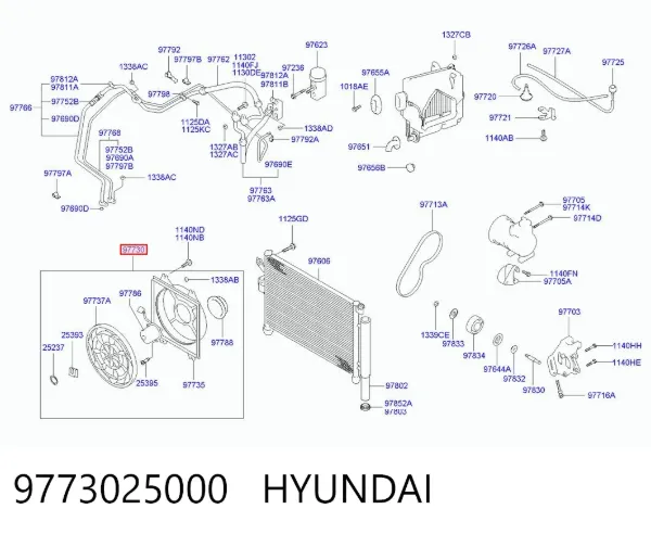 Ventilador eléctrico de aire acondicionado completo (motor y aspa) 9773025000 Hyundai/Kia