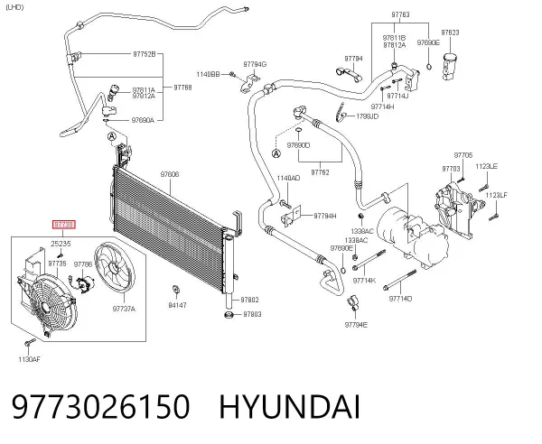 Difusor del radiador del aire acondicionado con ventilador y motor 9773026150 Hyundai/Kia