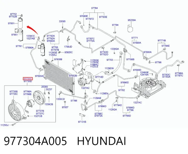 Difusor del radiador del aire acondicionado con ventilador y motor 977304A005 Hyundai/Kia