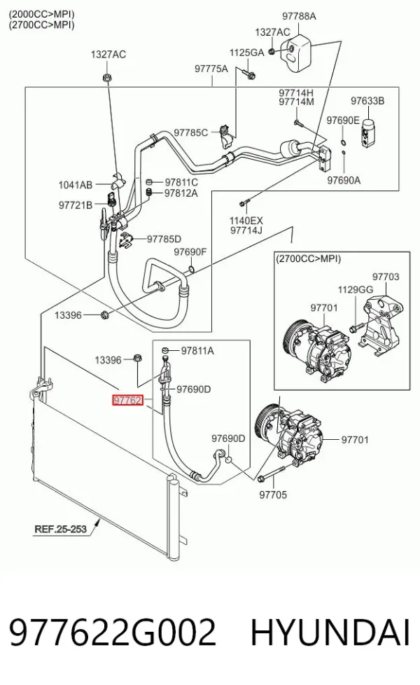 Manguera de aire acondicionado de compresor al condensador 977622G002 Hyundai/Kia