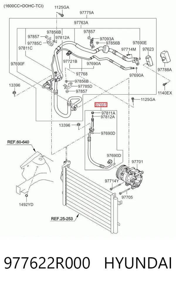 Manguera de aire acondicionado de compresor al condensador 977622R000 Hyundai/Kia