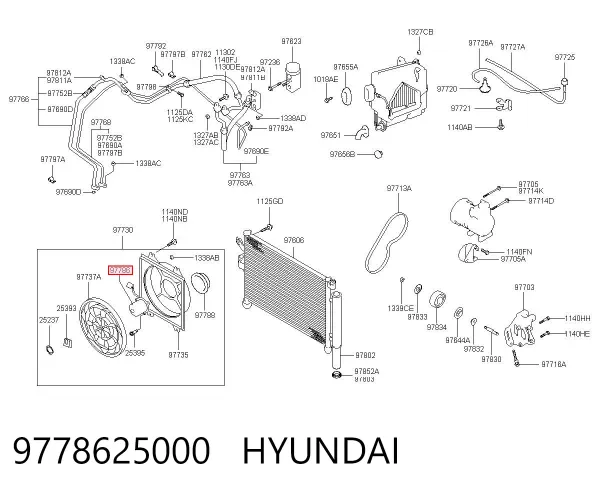 Ventilador para radiador de aire acondicionado 9778625000 Hyundai/Kia