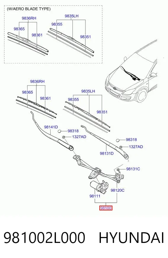Varilla de limpiaparabrisas 981002L000 Hyundai/Kia