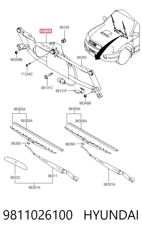 Motor limpiaparabrisas 9811026100 Hyundai/Kia