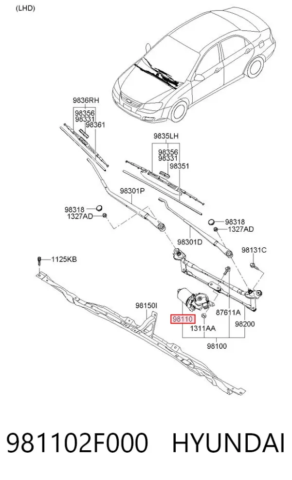 Motor limpiaparabrisas 981102F000 Hyundai/Kia