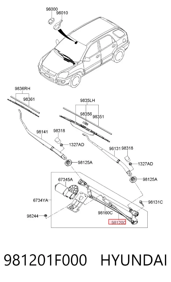 Varilla de limpiaparabrisas 981201F000 Hyundai/Kia
