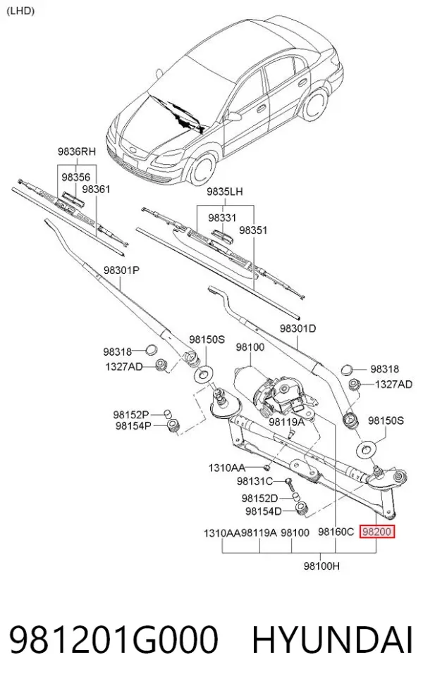 Varilla de limpiaparabrisas 981201G000 Hyundai/Kia