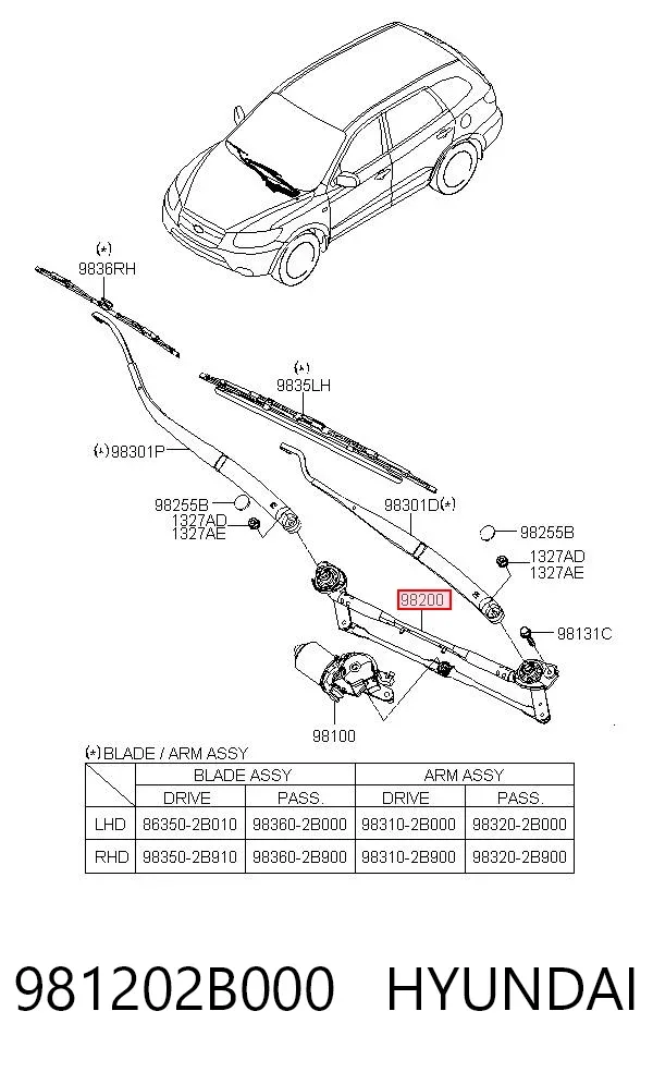 Varilla de limpiaparabrisas 981202B000 Hyundai/Kia