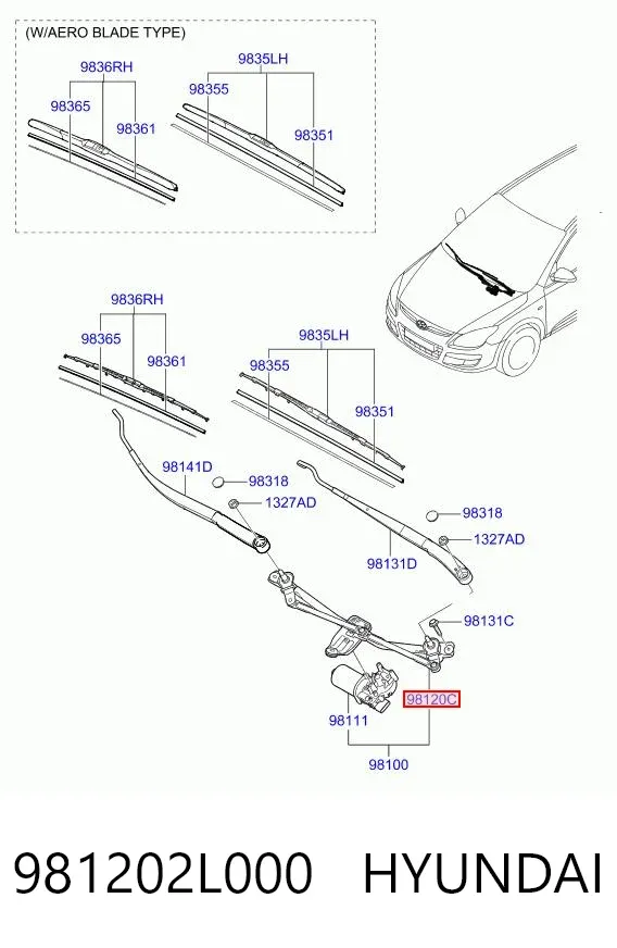 Varilla de limpiaparabrisas 981202L000 Hyundai/Kia